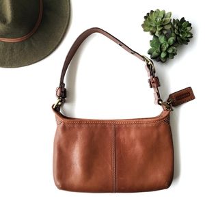 Coach Brown Leather Shoulder Bag with Lacing Detail On Strap